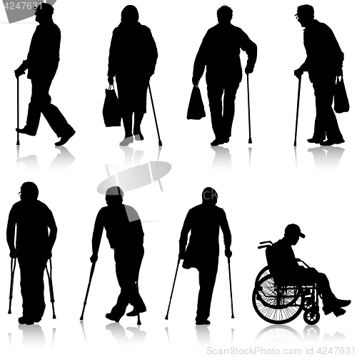 Image of Set ilhouette of disabled people on a white background. illustration