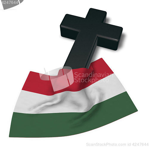 Image of christian cross and flag of hungary - 3d rendering