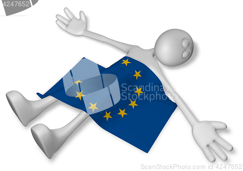 Image of dead cartoon guy and flag of the european union - 3d illustration