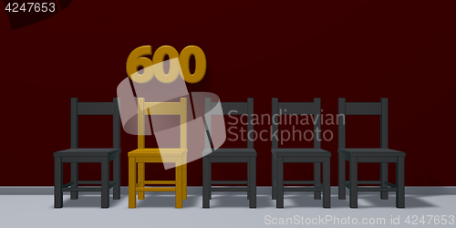 Image of number six hundred and row of chairs - 3d rendering