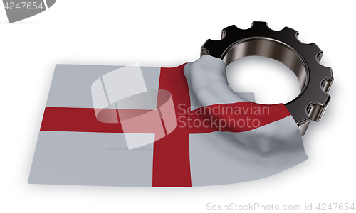 Image of gear wheel and flag of england - 3d rendering