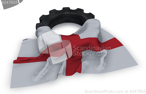 Image of gear wheel and flag of england - 3d rendering