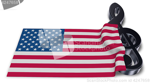 Image of clef symbol and flag of the usa - 3d rendering