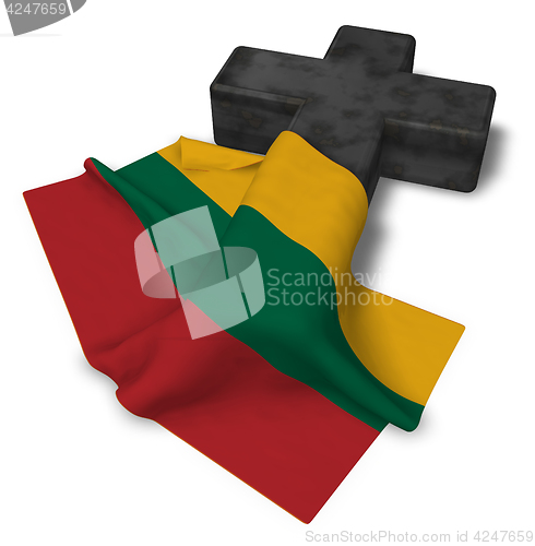 Image of christian cross and flag of Lithuania - 3d rendering