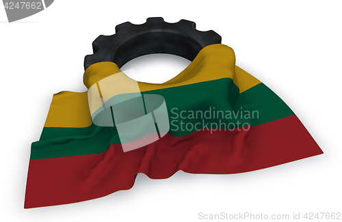 Image of gear wheel and flag of Lithuania - 3d rendering