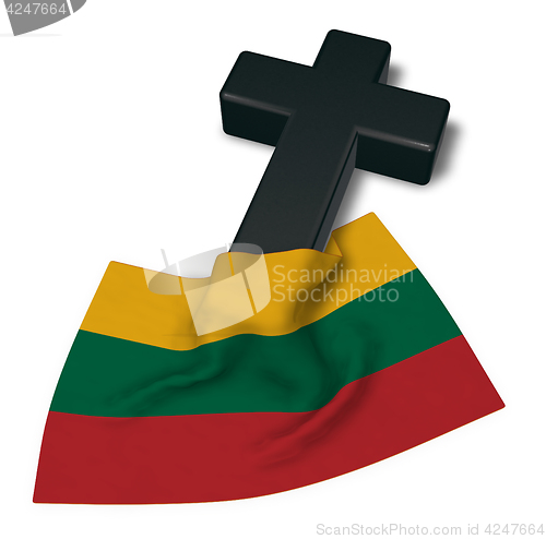 Image of christian cross and flag of Lithuania - 3d rendering