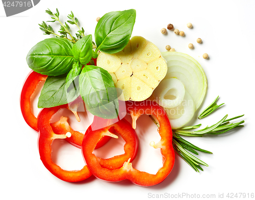 Image of composition of vegetables, herbs and spices