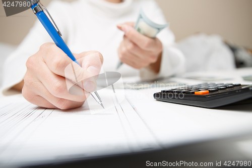 Image of Entrepreneur calculating and reviewing investment plan