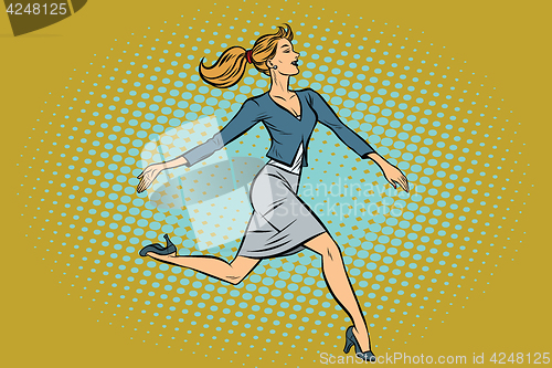 Image of Beautiful businesswoman elegantly runs