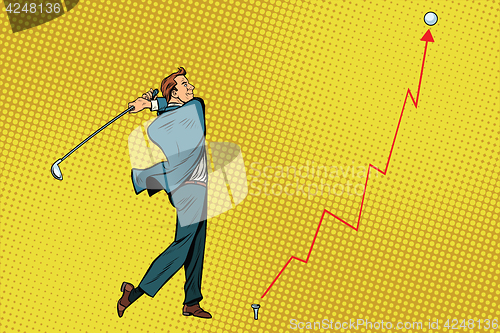Image of Businessman Golf shot, profit graph