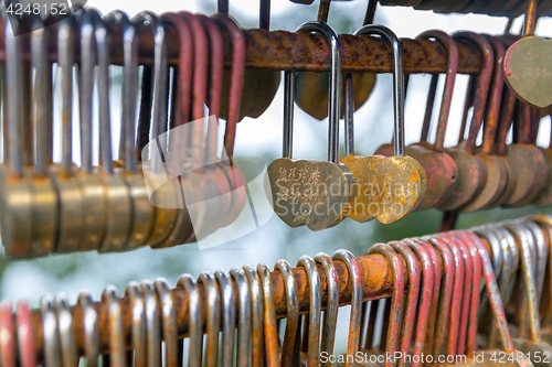 Image of Love lockers on the bridge in China