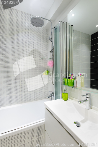 Image of Modern luxury white bathroom interior