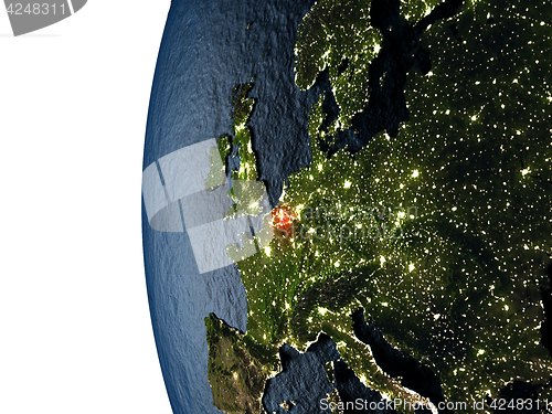 Image of Sunset over Belgium from space