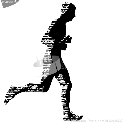 Image of Black Silhouettes Runners sprint men on white background