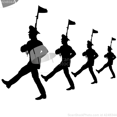 Image of Black silhouette soldier is marching with arms on parade