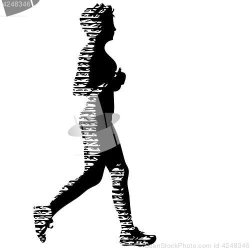 Image of Black Silhouettes Runners sprint women on white background