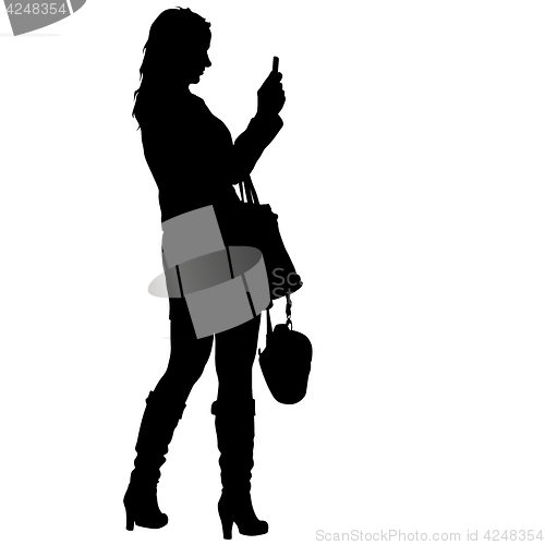 Image of Silhouettes woman taking selfie with smartphone on white background