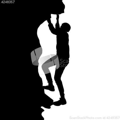 Image of Black silhouette rock climber on white background