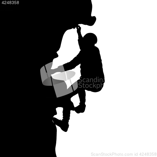 Image of Black silhouette rock climber on white background