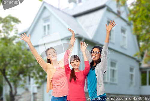 Image of international group of happy smiling women