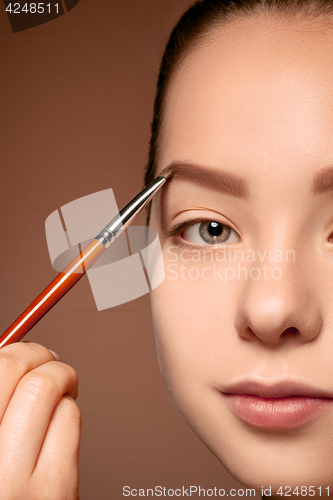 Image of Beautiful female eyes with make-up and brush