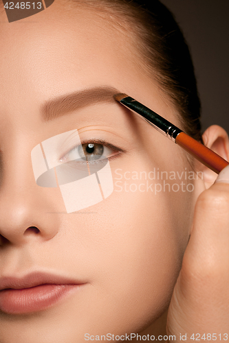 Image of Beautiful female eyes with make-up and brush