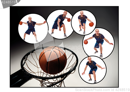 Image of The collage about basketball player with a ball