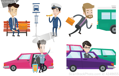 Image of Transportation vector set with people traveling.