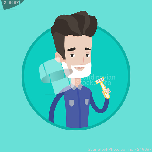 Image of Man shaving his face vector illustration.