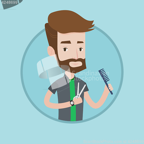 Image of Barber holding comb and scissors in hands.