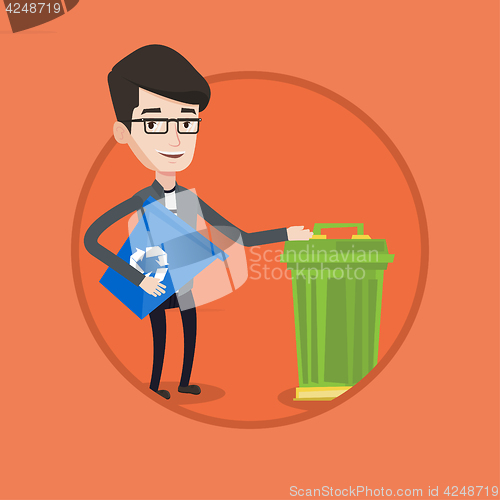 Image of Man with recycle bin and trash can.