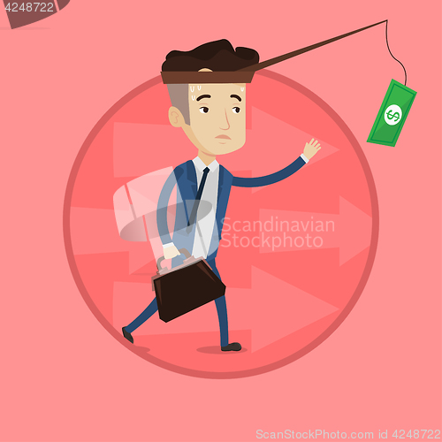 Image of Businessman trying to catch money on fishing rod.