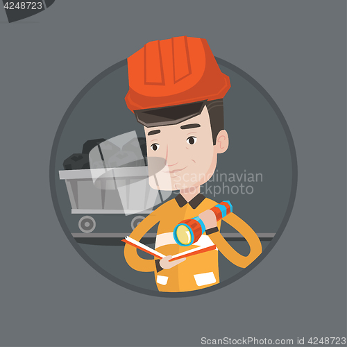 Image of Miner checking documents vector illustration.