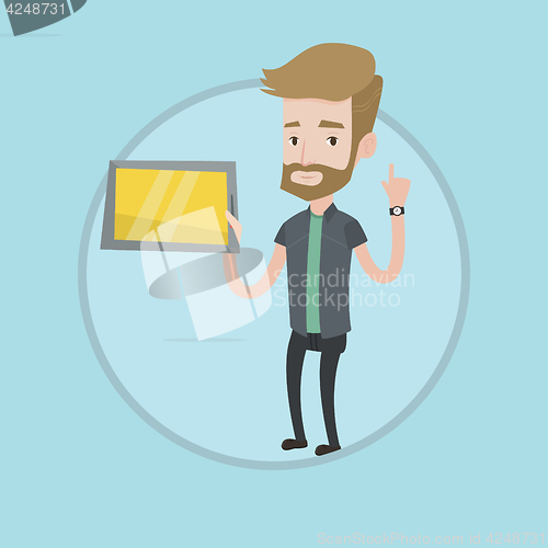 Image of Student using tablet computer vector illustration.