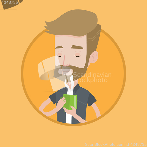 Image of Man enjoying cup of hot coffee vector illustration