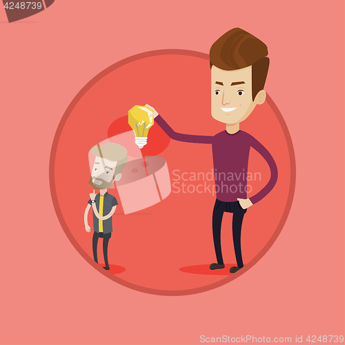 Image of Businessman giving idea bulb to his partner.