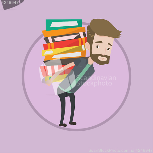 Image of Student with pile of books vector illustration.