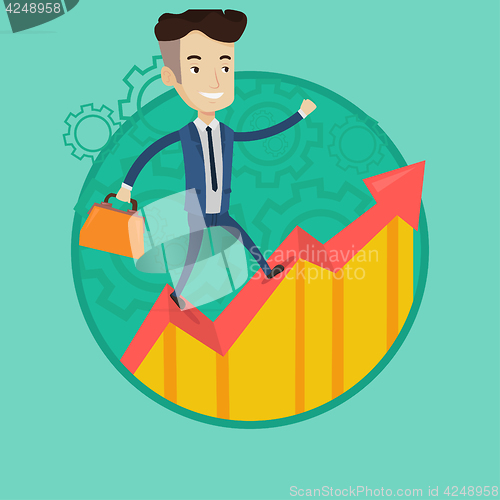 Image of Man running on growth graph vector illustration.