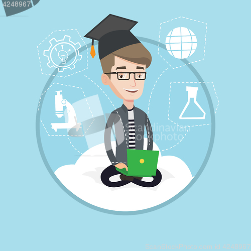 Image of Graduate sitting on cloud vector illustration.