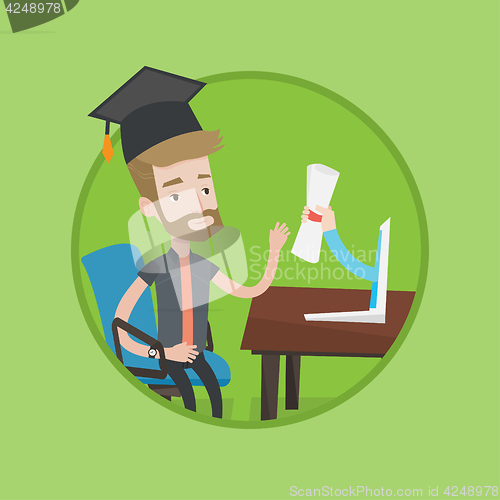 Image of Graduate getting diploma from the computer.