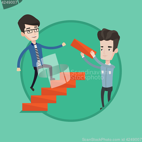 Image of Businessman running upstairs vector illustration.