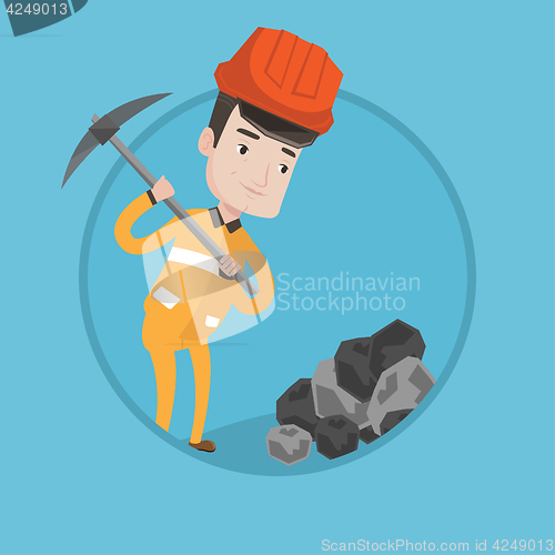 Image of Miner working with pickaxe vector illustration.