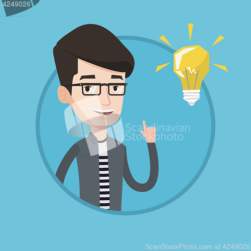 Image of Student pointing at light bulb vector illustration