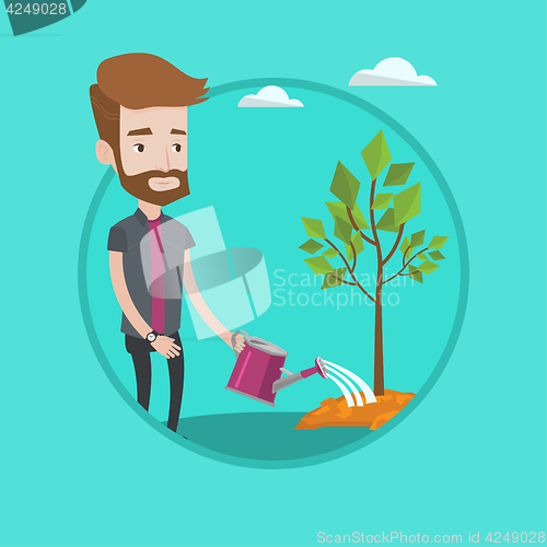 Image of Man watering tree vector illustration.