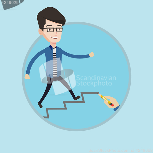 Image of Businessman running upstairs vector illustration.