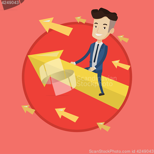 Image of Happy businessman flying to success.