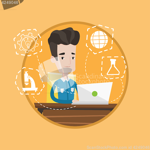 Image of Student working on laptop vector illustration.