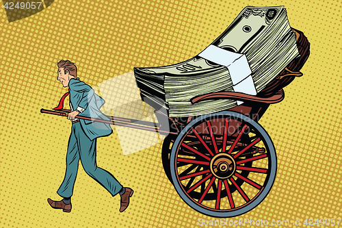Image of Businessman rickshaw transports money