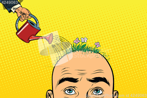 Image of On the head of a bald man grow flowers