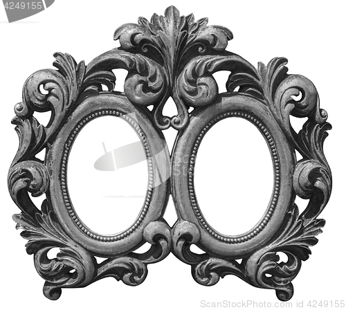 Image of Old double silver plated wooden frame Isolated with Clipping Pat